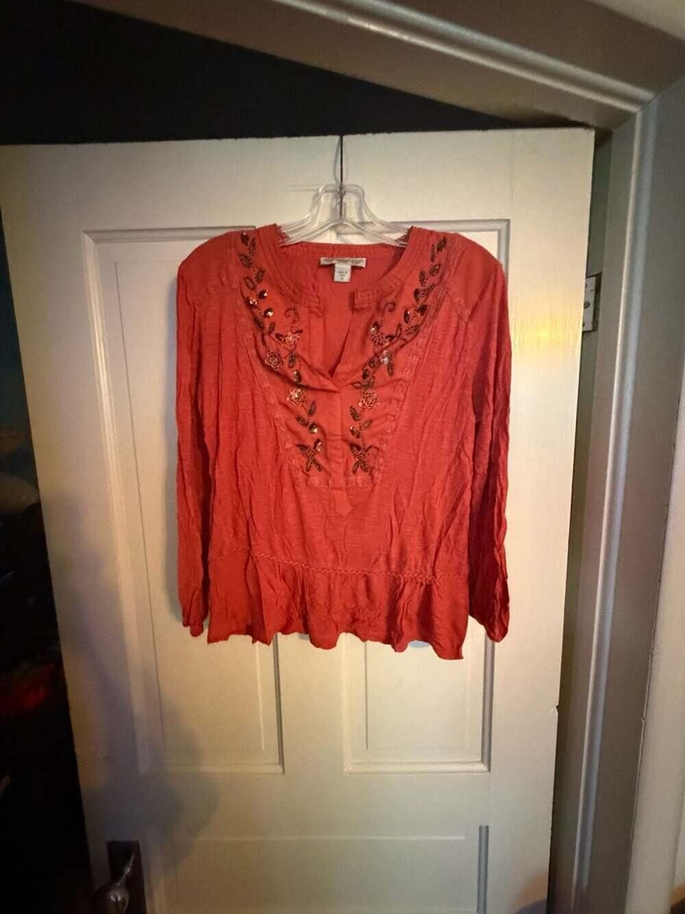 Vintage America Blues Embellished Peplum Top in Baked Apple